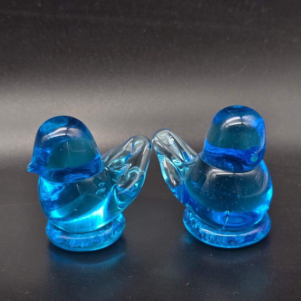 Miniature Blue Bird of Happiness Glass Birds Terra Studios Pair of Two